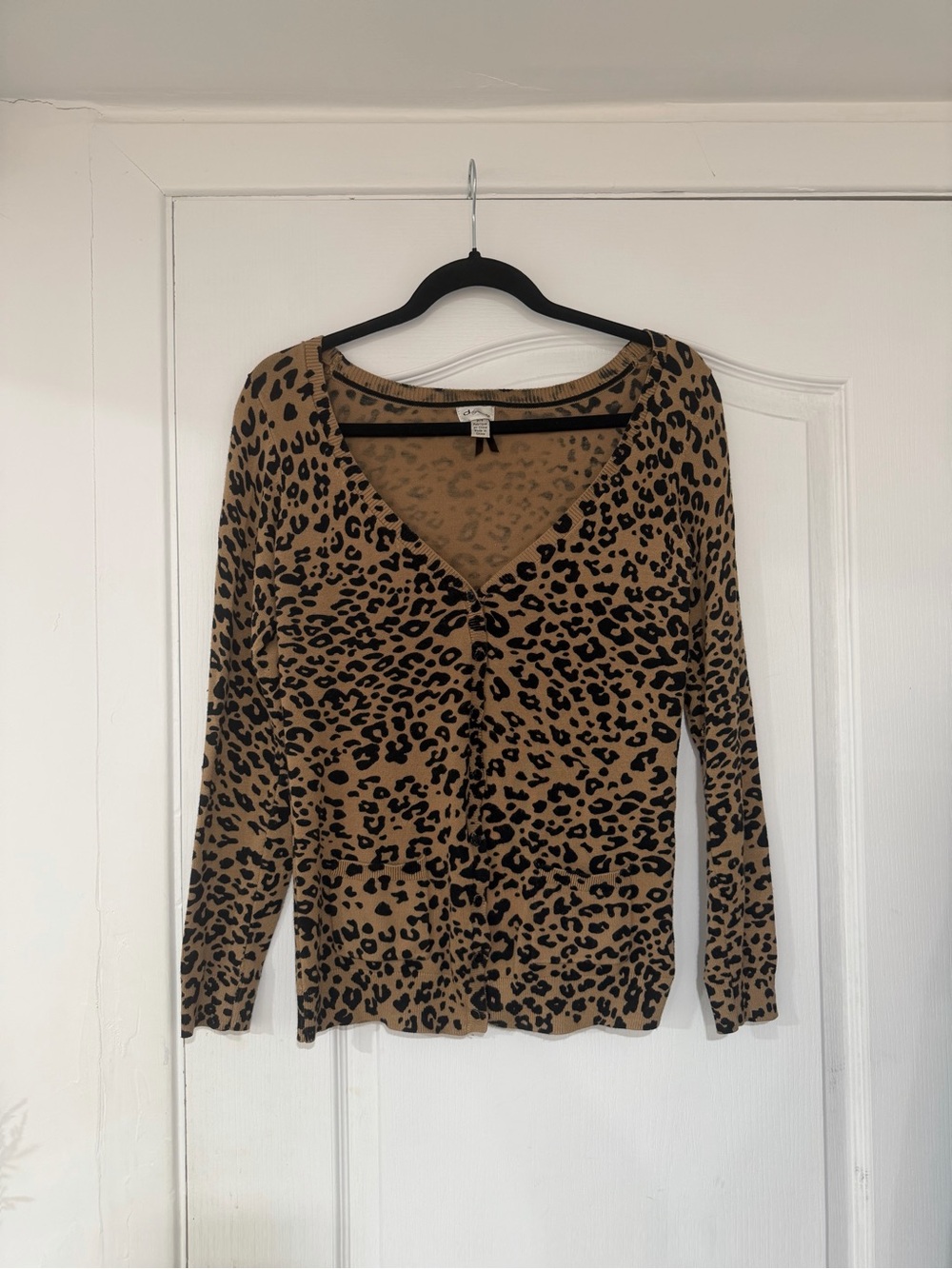 Dynamite Leopard Print V-Neck Button Front Sweater - Brown/Black